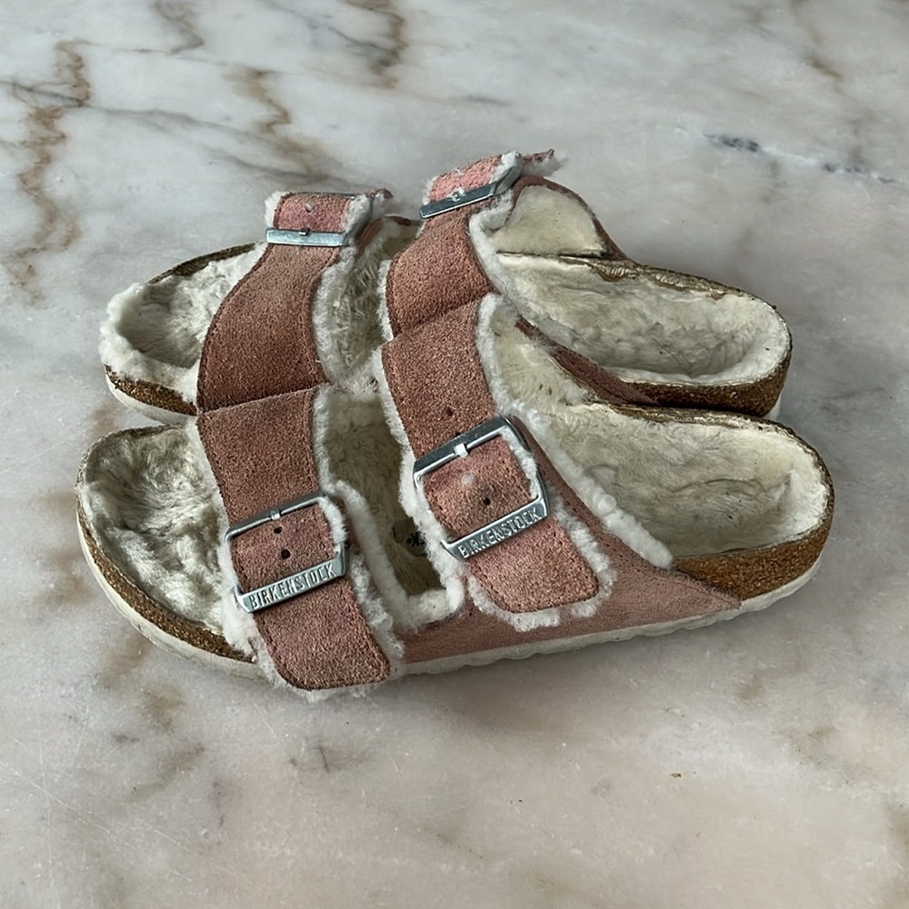 Birkenstock Arizona Shearling Suede Leather Pink Clay Double Strap Sandals 7US - Picture 6 of 17